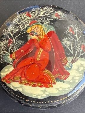 G. Debrekht Hand-Painted Red and Gold Winter Lady Box